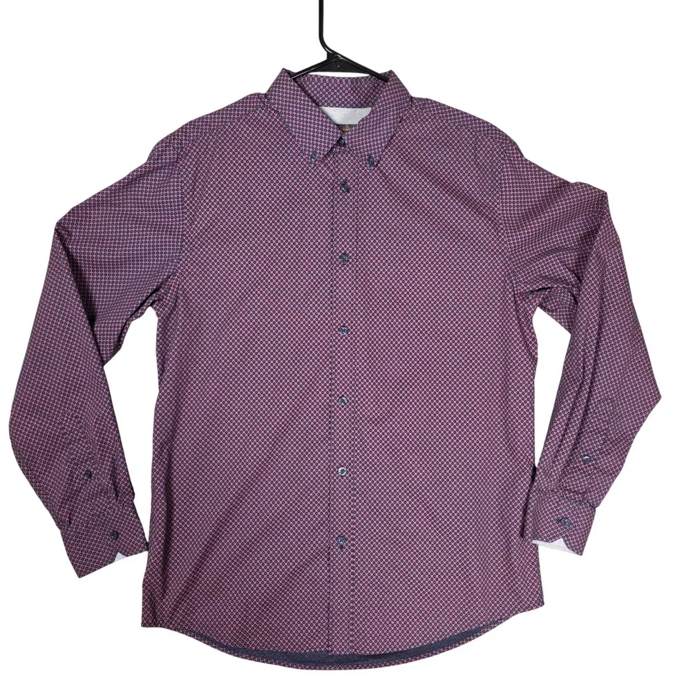 Ben Sherman Button Down Geometric Split Spot Print Mens M Red Navy Office Casual